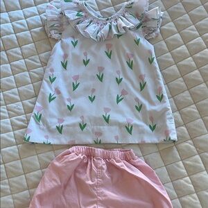 Floral Ruffle Kids Matching Set - Pink & White